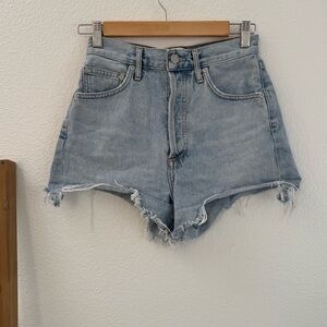 Agolde Light Blue High-Waist Denim Cutoff Shorts Fly Botton Distressed Size 24